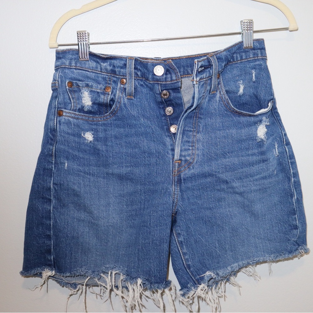 Levi Distressed Blue Denim Women Shorts
